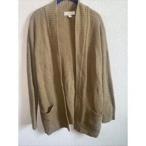 Michael KORS Women Long Knit Cardigan Wool Granny Pockets Camel Large Preppy